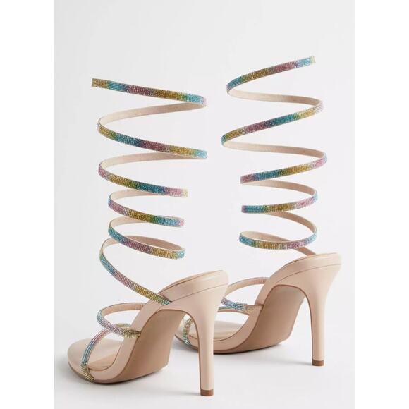 Torrid 6 wide width Rainbow Lace Up Embroidered Heel Sandal - Picture 3 of 4